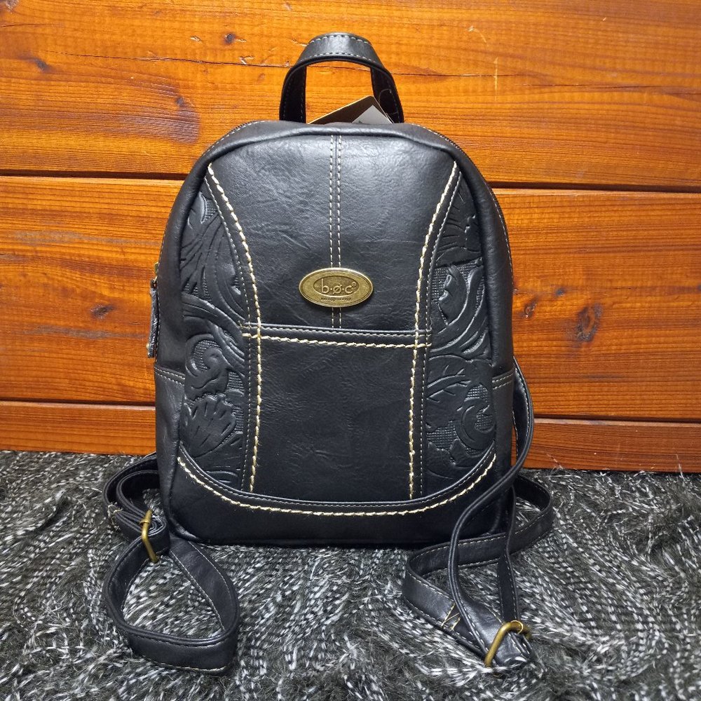Boc Born Concept Faux Leather Backpack, Embossed Detail Panels, Black.